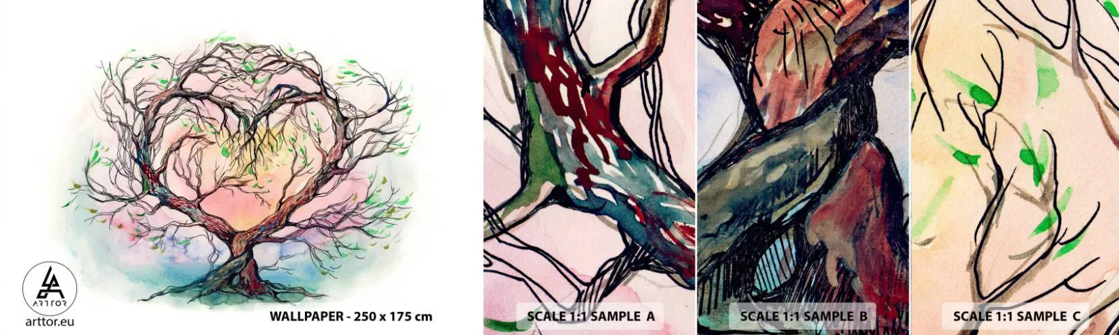Photo Wallpaper Sample Self-Adhesive Deluxe Sticker - Together Against the Wind - Abstraction, Tree, Piece - 100x30 cm