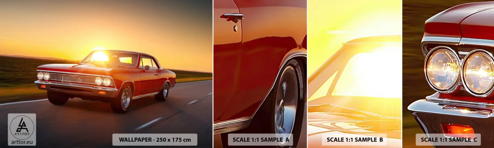 Photo Wallpaper Sample Self-Adhesive Deluxe Sticker - Red Is a Colour of Desire - Car, Trip, Vintage - 100x30 cm