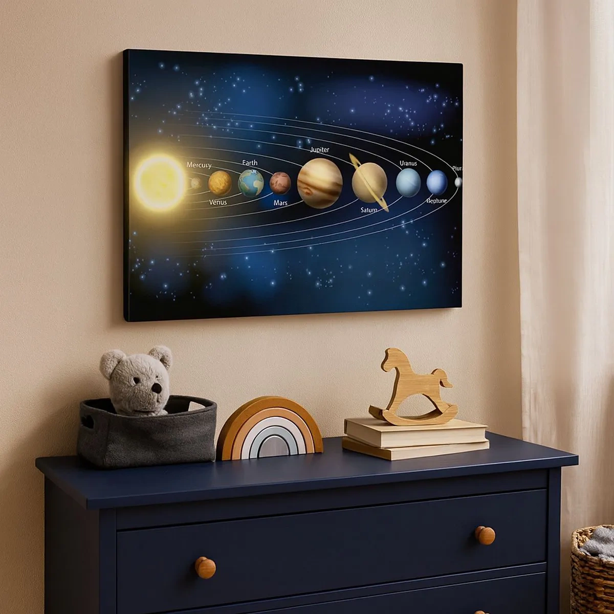 Canvas picture - Diagram of the solar system with planets and the sun - 70x50cm - One in Ten - Modern wall decoration for the living room and bedroom ARTTOR