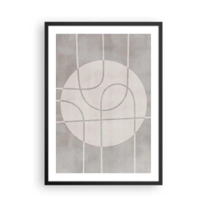 Poster in black frame - Geometric lines and a circle in shades of gray - 50x70cm - Circular and Straight - Modern wall decoration for the living room and bedroom ARTTOR