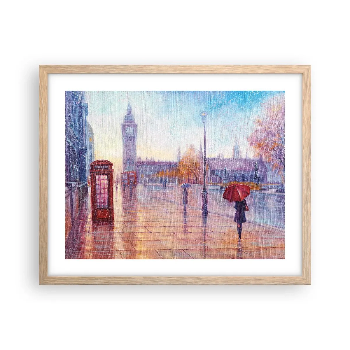 Poster in light oak frame - London Autumn Day - 50x40 cm