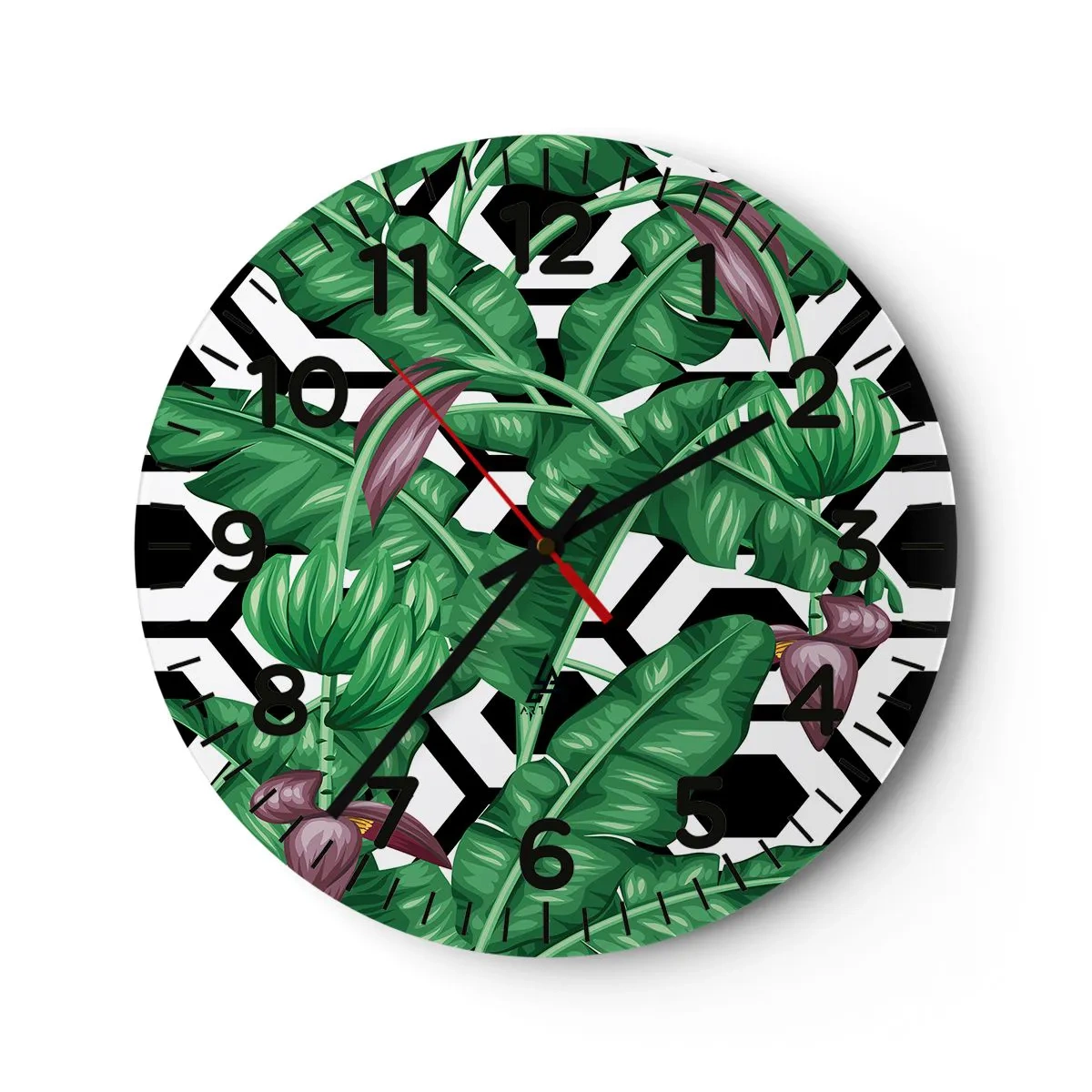 Wall clock - Clock on glass - Symmetrical Composition of Nature - 40x40 cm