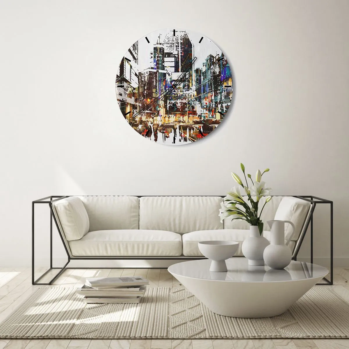 Wall clock - Clock on glass - Sparkling City - 30x30 cm