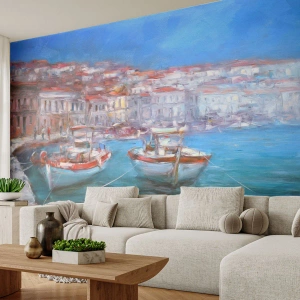 Photo Wallpaper Premium Sand - Italian Bay - Port town, Architecture, Greece - 100x70 cm