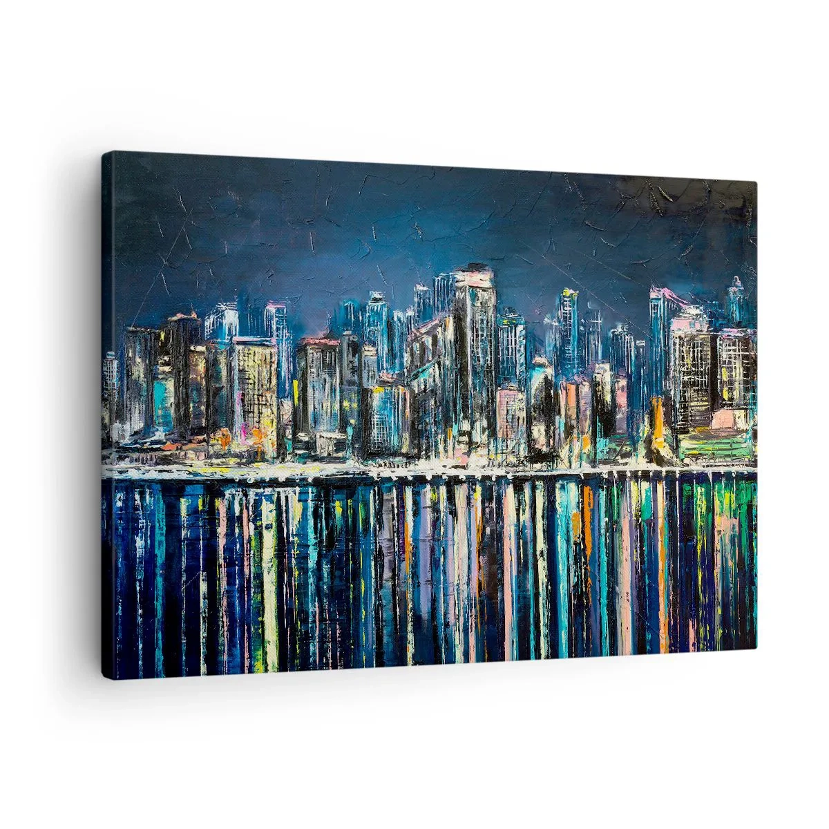 Canvas picture - Panorama of the night city reflected in the water - 70x50cm - Cascade Of Lights - Modern wall decoration for the living room and bedroom ARTTOR