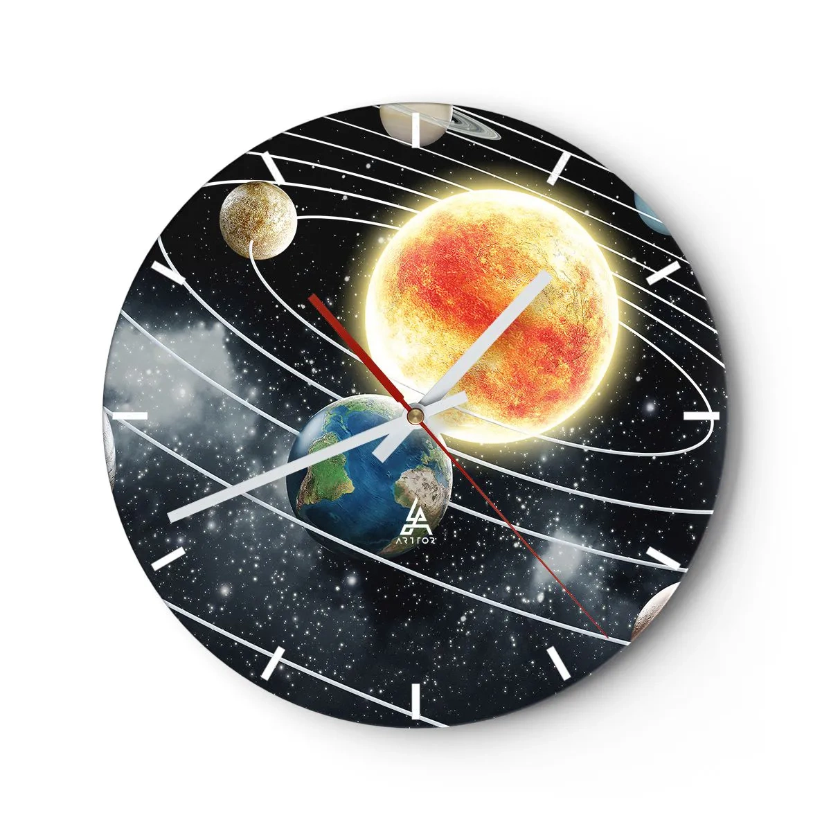 Wall clock - Clock on glass - Space Dance - 40x40 cm