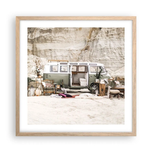 Poster in light oak frame - Time to Start the Trip - 50x50 cm