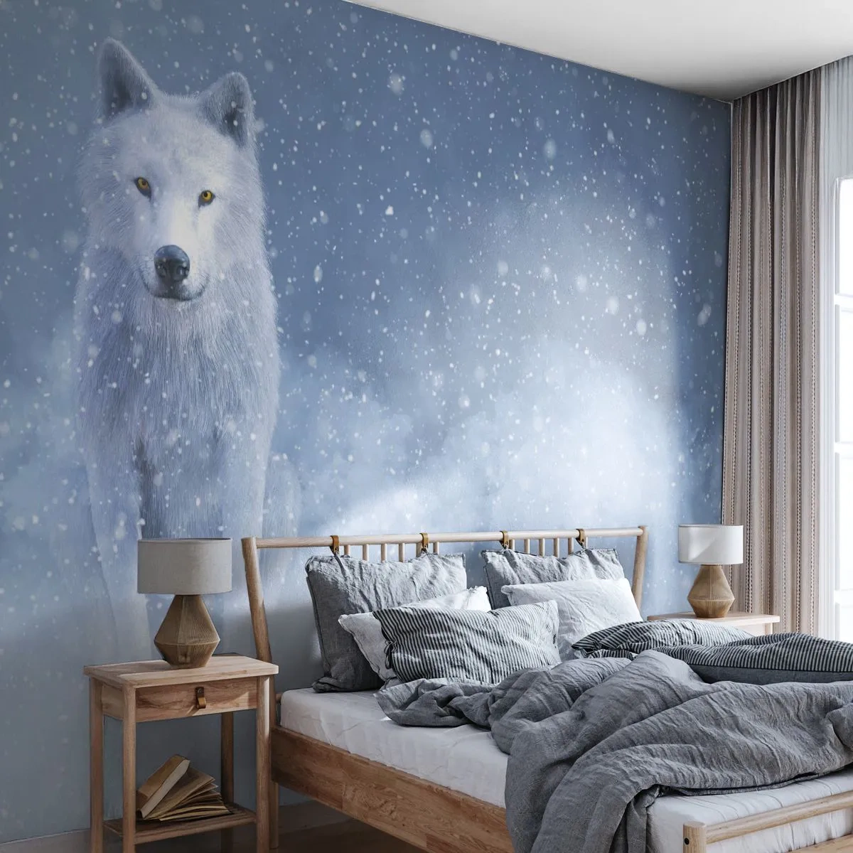Photo Wallpaper Premium Canvas - In Winter Spirit - White Wolf, Animals, Winter - 500x350 cm