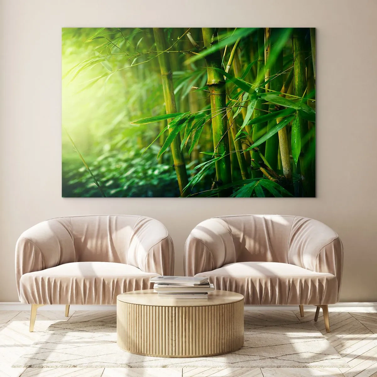 Glass picture - Green bamboo forest in the sunshine - 70x50cm - Getting to Know the Green - Modern wall decoration for the living room and bedroom ARTTOR