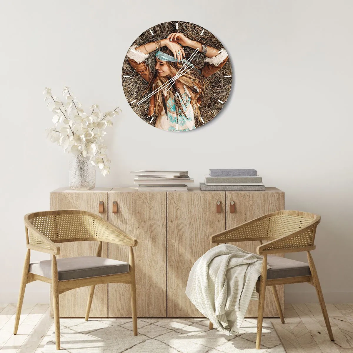 Wall clock - Clock on glass - On the Way to the Summer of Love - 40x40 cm