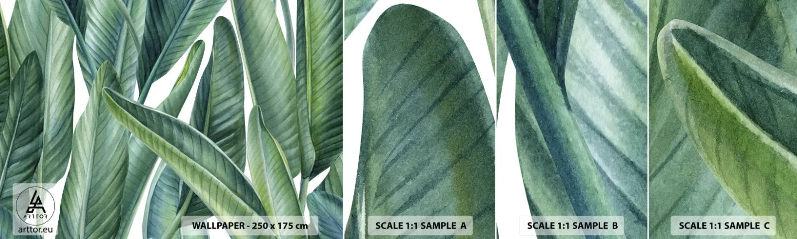 Photo Wallpaper Sample Self-Adhesive Deluxe Sticker - Only Green Itself - Green leaves, Tropical Plant, Nature - 100x30 cm