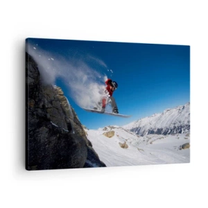 Canvas picture - A snowboarder jumps off a rock against a mountain landscape - 70x50cm - And You Became Part of Space - Modern wall decoration for the living room and bedroom ARTTOR