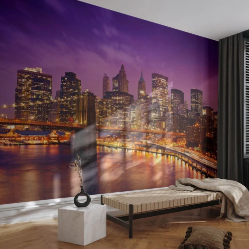 Photo Wallpaper Premium Sand - Violet and Gold Manhattan - City, New York, Architecture - 400x280 cm