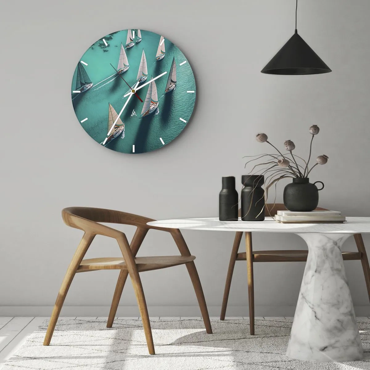 Wall clock - Clock on glass - Competing with the Wind - 40x40 cm