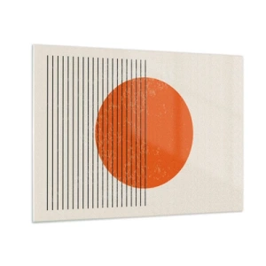 Glass picture - Geometric composition with orange circle and lines - 70x50cm - Always the Sun - Modern wall decoration for the living room and bedroom ARTTOR