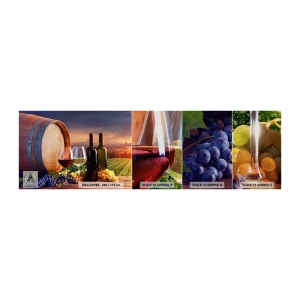 Photo Wallpaper Sample Premium Sand - Here Life Is Full of Flavour - Vineyard, Wine Barrel, Grape - 100x30 cm