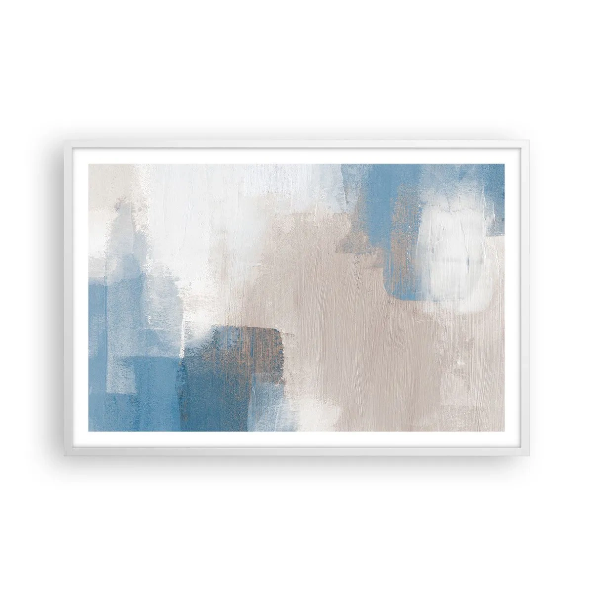 Poster in white frmae - Pink Abstract with a Blue Curtain - 91x61 cm