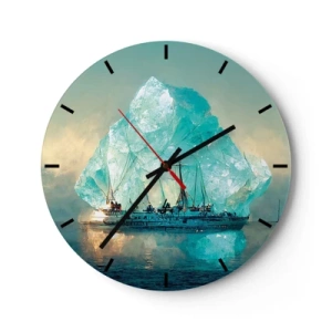 Wall clock - Clock on glass - A ship among blue icebergs against the sky - 30x30cm - Arctic Diamond - Modern wall decoration for the living room, kitchen, and bedroom ARTTOR