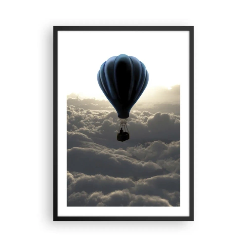Poster in black frame - A black balloon floating above the clouds - 50x70cm - Wanderer above Clouds - Modern wall decoration for the living room and bedroom ARTTOR