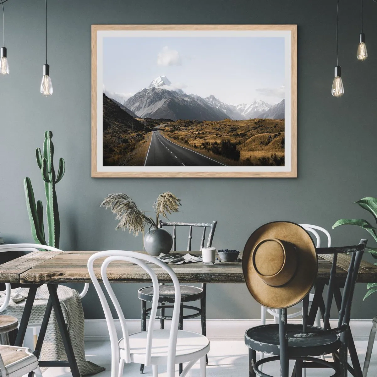 Poster in light oak frame - Road to the Heart of the Mountains - 91x61 cm