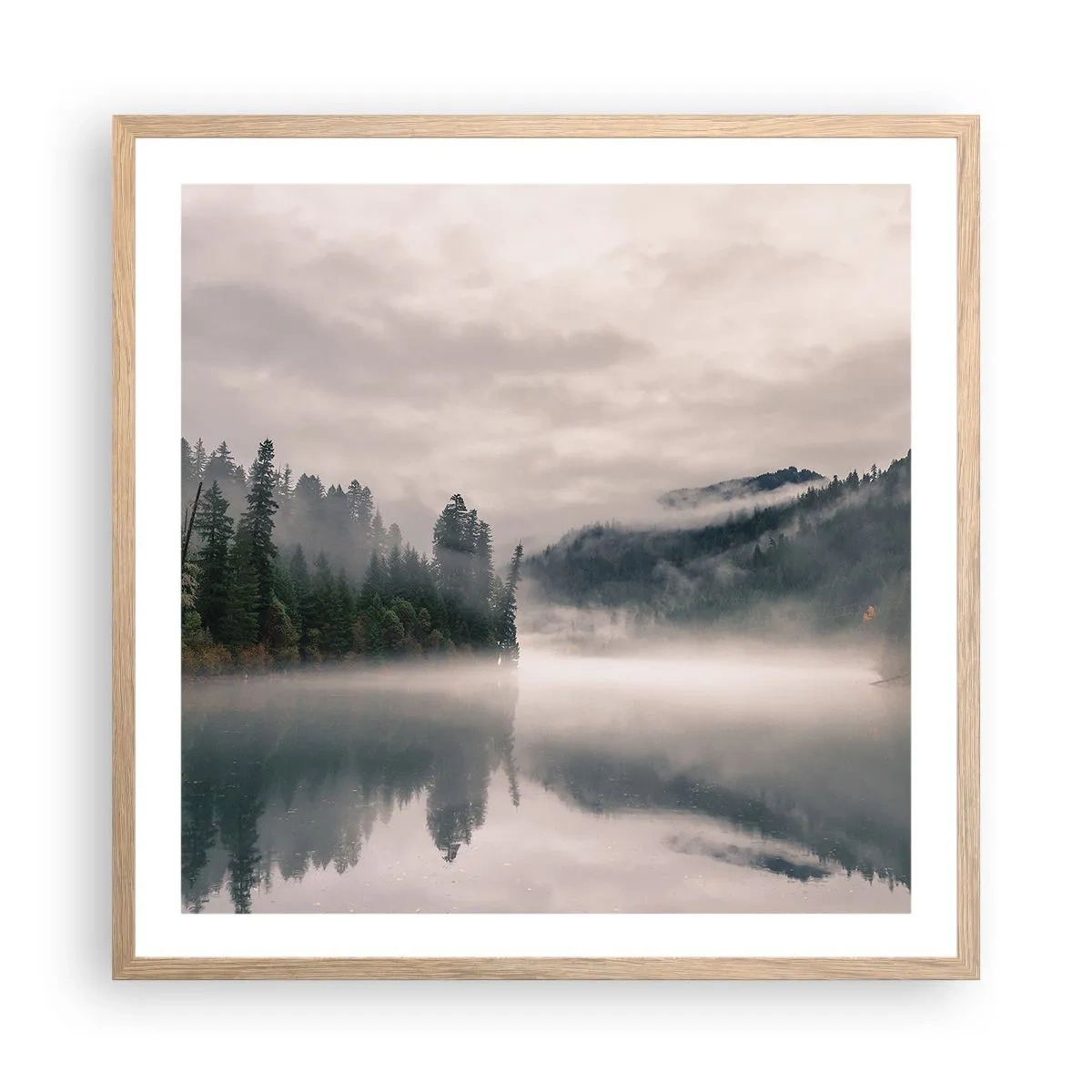 Poster in light oak frame - Musing in the Fog - 60x60 cm