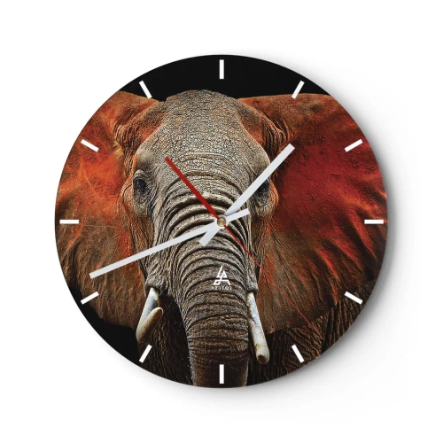 Wall clock - Clock on glass - Close-up shot of an elephant against a dark background - 30x30cm - I am Wild, and You? - Modern wall decoration for the living room, kitchen, and bedroom ARTTOR