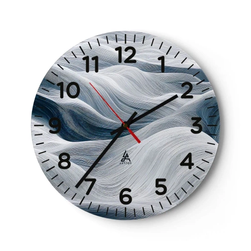 Wall clock - Clock on glass - White and Blue Waves - 30x30 cm