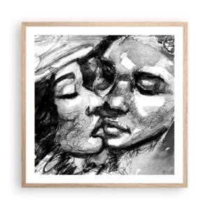 Poster in light oak frame - Tender Moment - 60x60 cm