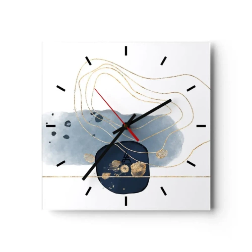Wall clock - Clock on glass - Blue and Gold Fantasy - 40x40 cm