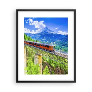 Poster in black frame - Train Through the Alps - 40x50 cm