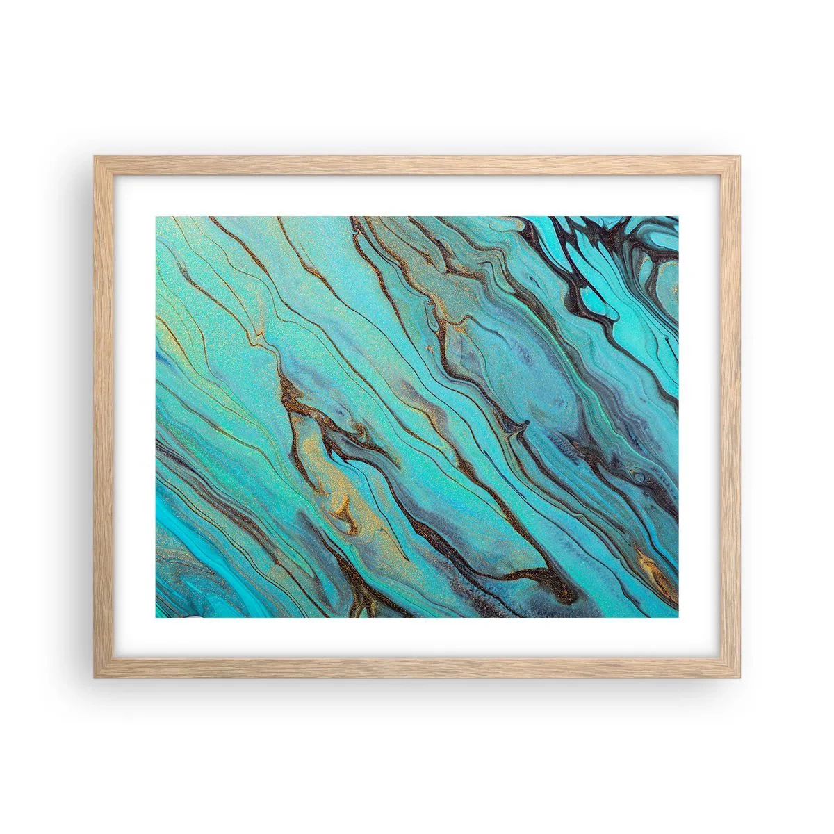 Poster in light oak frame - Turquoise Tide - 50x40 cm
