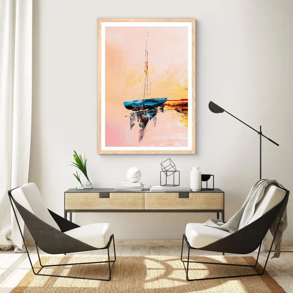 Poster in light oak frame - Evening at the Harbour - 40x50 cm