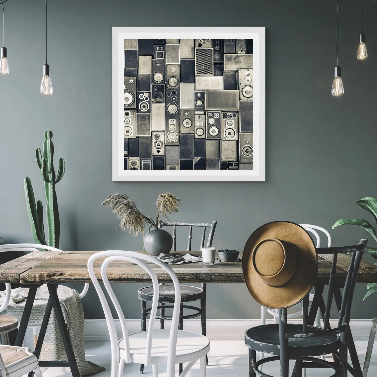 Poster in white frmae - And Music Is Playing - 50x50 cm