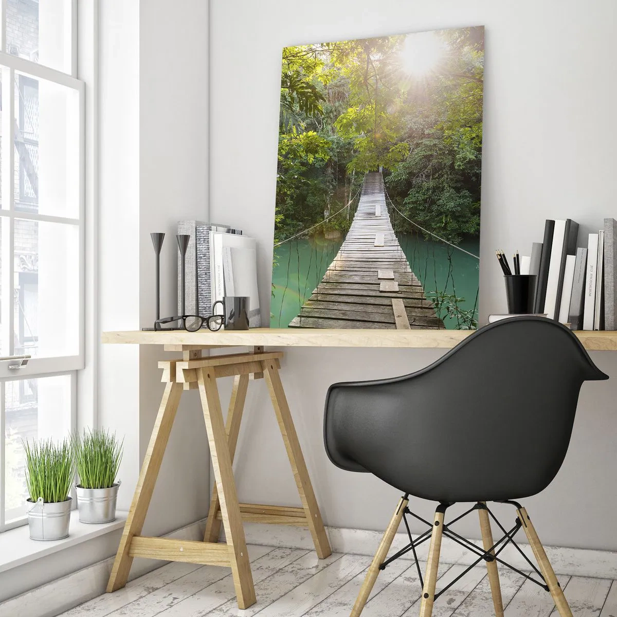 Glass picture - Azure Water in Azure Forest - 50x70 cm