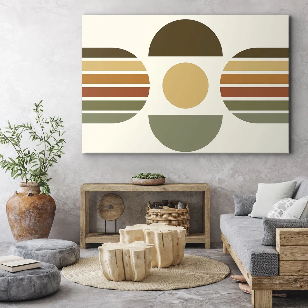 Canvas picture - Geometric composition with semicircles and stripes in earthy tones - 70x50cm - In the Colours of Soli - Modern wall decoration for the living room and bedroom ARTTOR