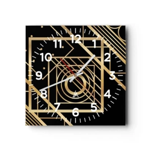 Wall clock - Clock on glass - Golden Geometry - 30x30 cm