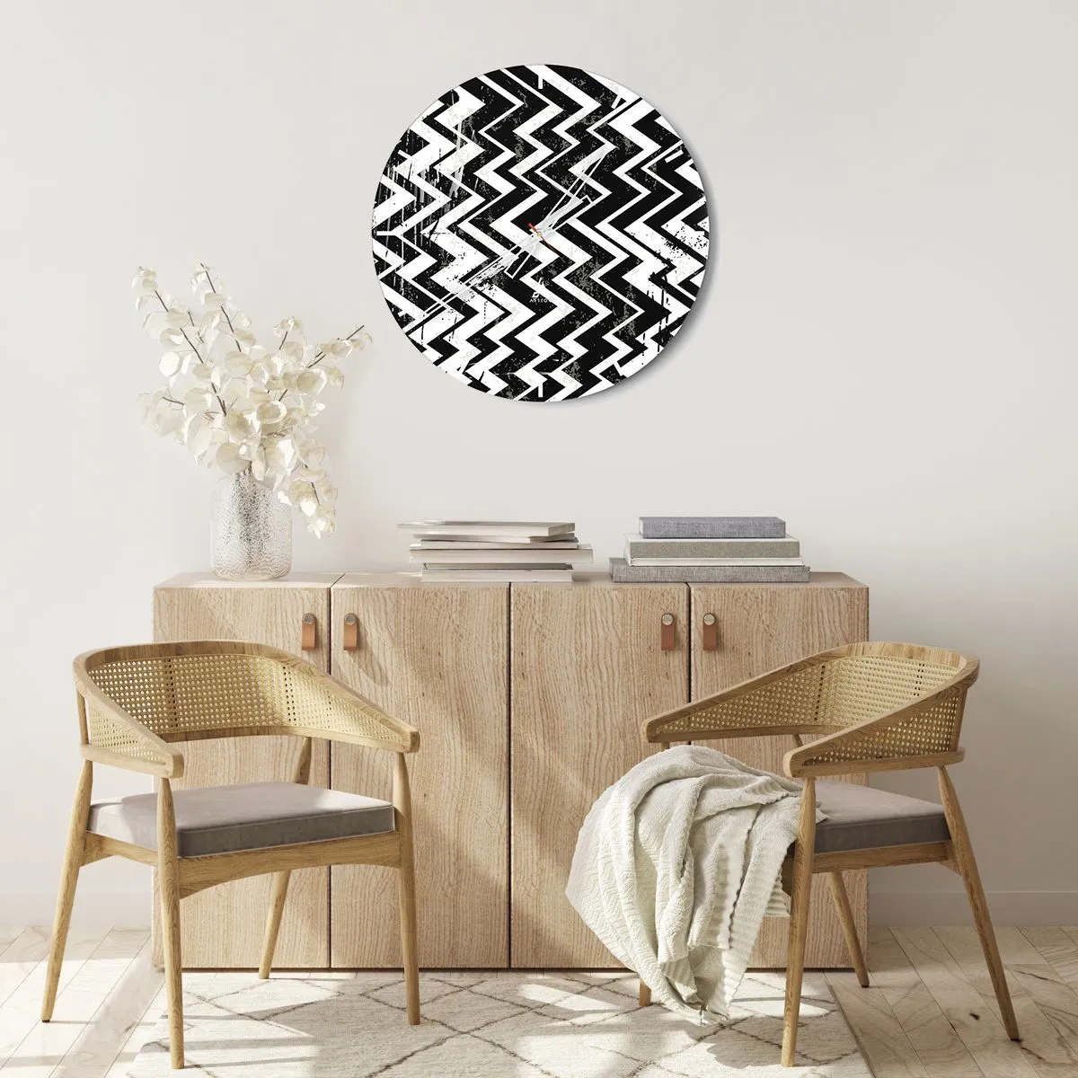 Wall clock - Clock on glass - Zig-White Zag-Black - 40x40 cm