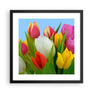 Poster in black frame - Floral Rainbow in Dew Drops - 40x40 cm