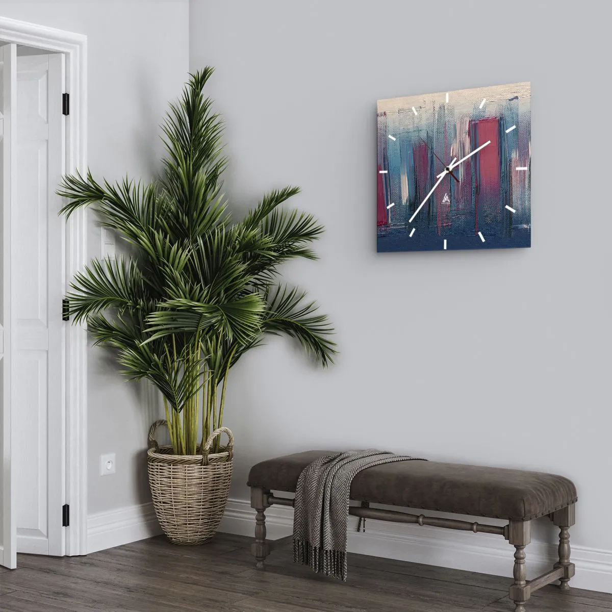 Wall clock - Clock on glass - Vertical Composition In Blue And Red - 40x40 cm