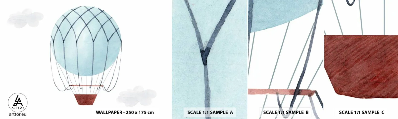 Photo Wallpaper Sample Standard Eco - All in the Clouds - Children's, Balloon, Minimalism - 100x30 cm