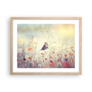 Poster in light oak frame - Bird Portrait with a Meadow in the Background - 50x40 cm