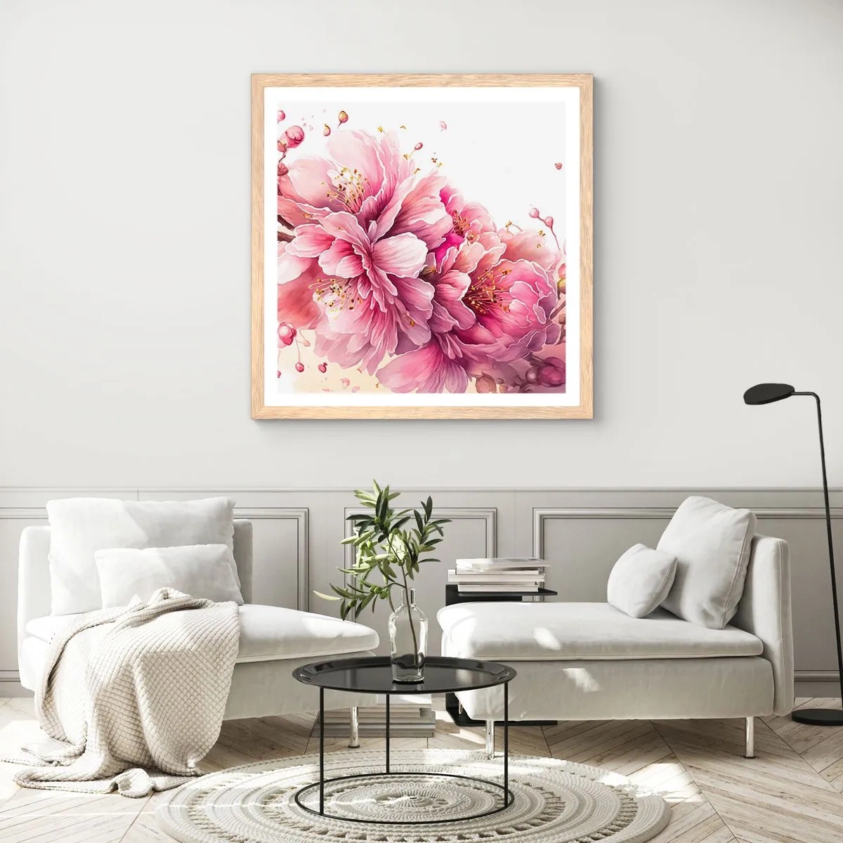 Poster in light oak frame - Land of Cherry Blossoms - 40x40 cm