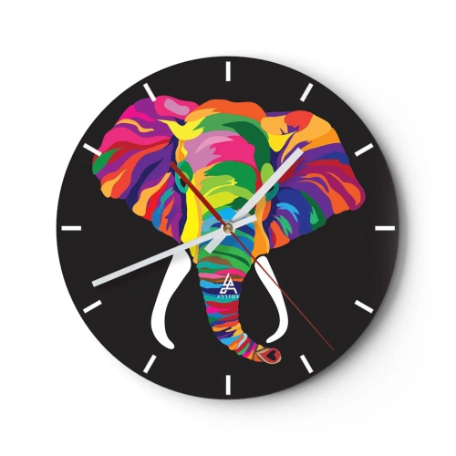 Wall clock - Clock on glass - Elephant That Enjoyed Rainbow Bath - 40x40 cm