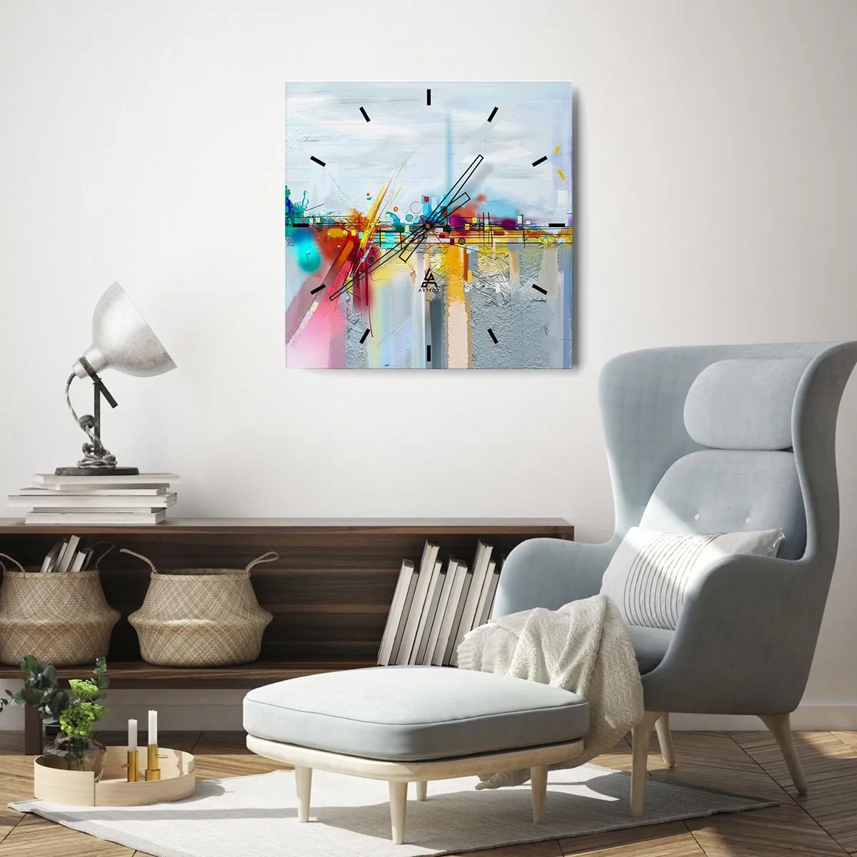 Wall clock - Clock on glass - Bridge of Joy over the River of Life - 40x40 cm