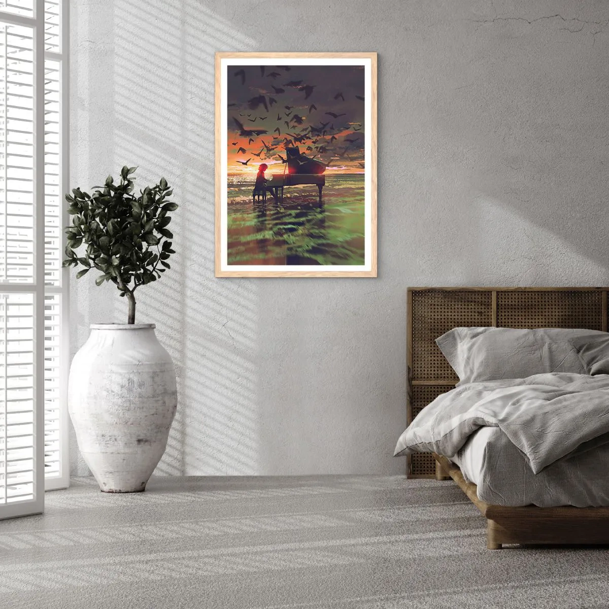 Poster in light oak frame - Concert for Piano and Waves - 70x100 cm