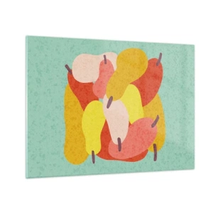Glass picture - Colorful pears in a graphic style on a turquoise background - 70x50cm - Try Summer Sun - Modern wall decoration for the living room and bedroom ARTTOR