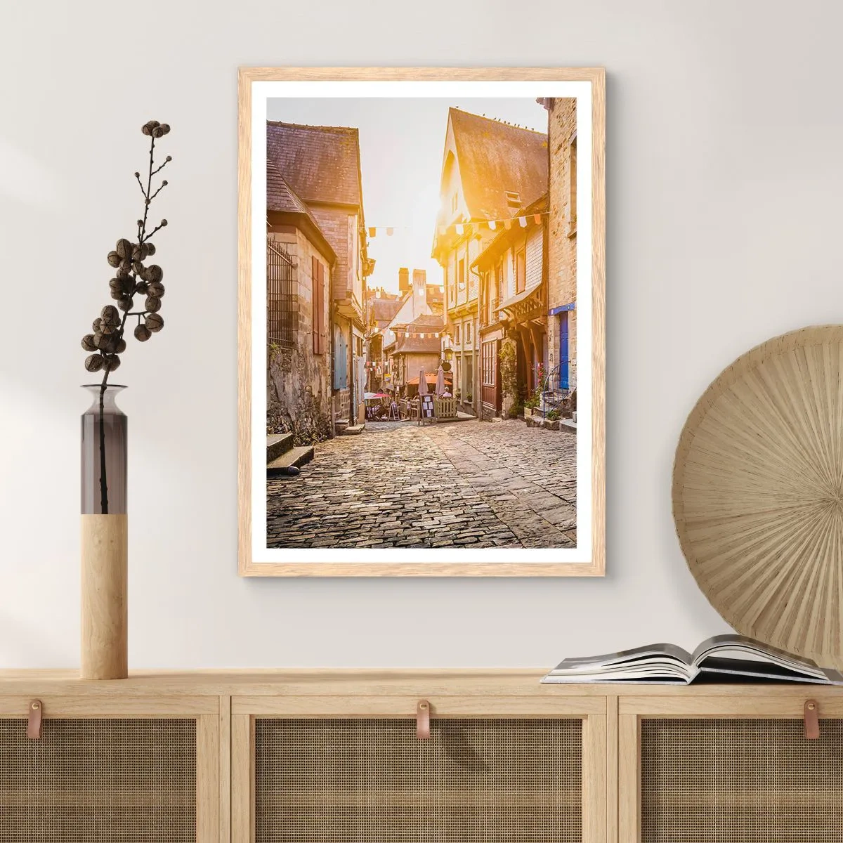 Poster in light oak frame - White Spirit of a Town - 70x100 cm