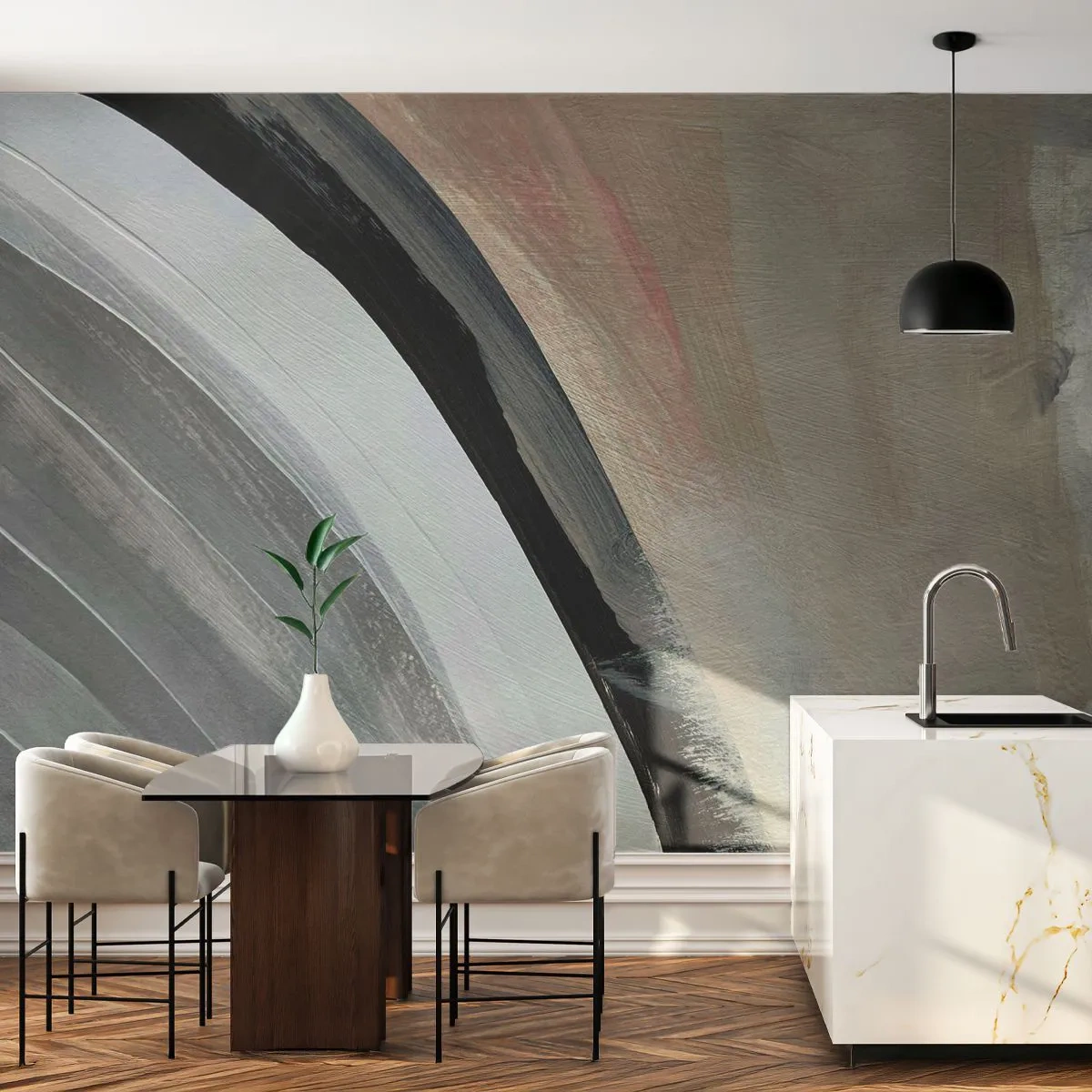 Custom Wallpaper Premium Sand - Composition: Arc of Black and Grey - Abstraction, Piece, Modern Art