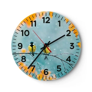 Wall clock - Clock on glass - Birdy Gossip - 30x30 cm