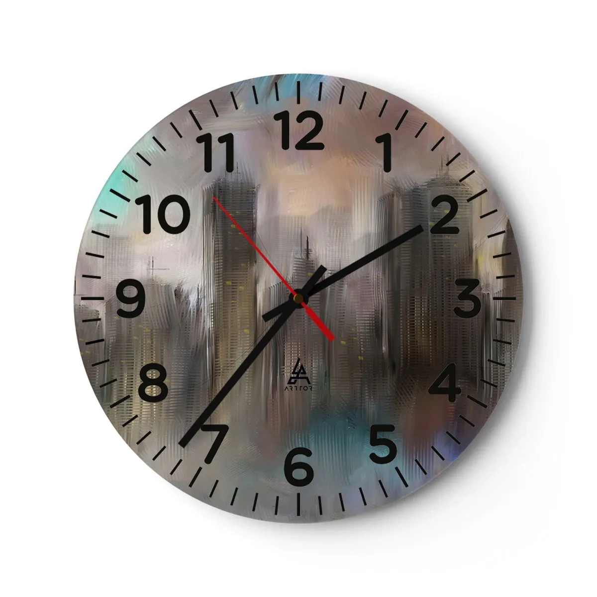 Wall clock - Clock on glass - Composition of Steel, Stone and Fog - 30x30 cm